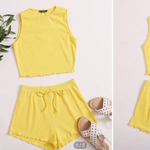 Yellow Tank Top And Tie Front Shorts Set